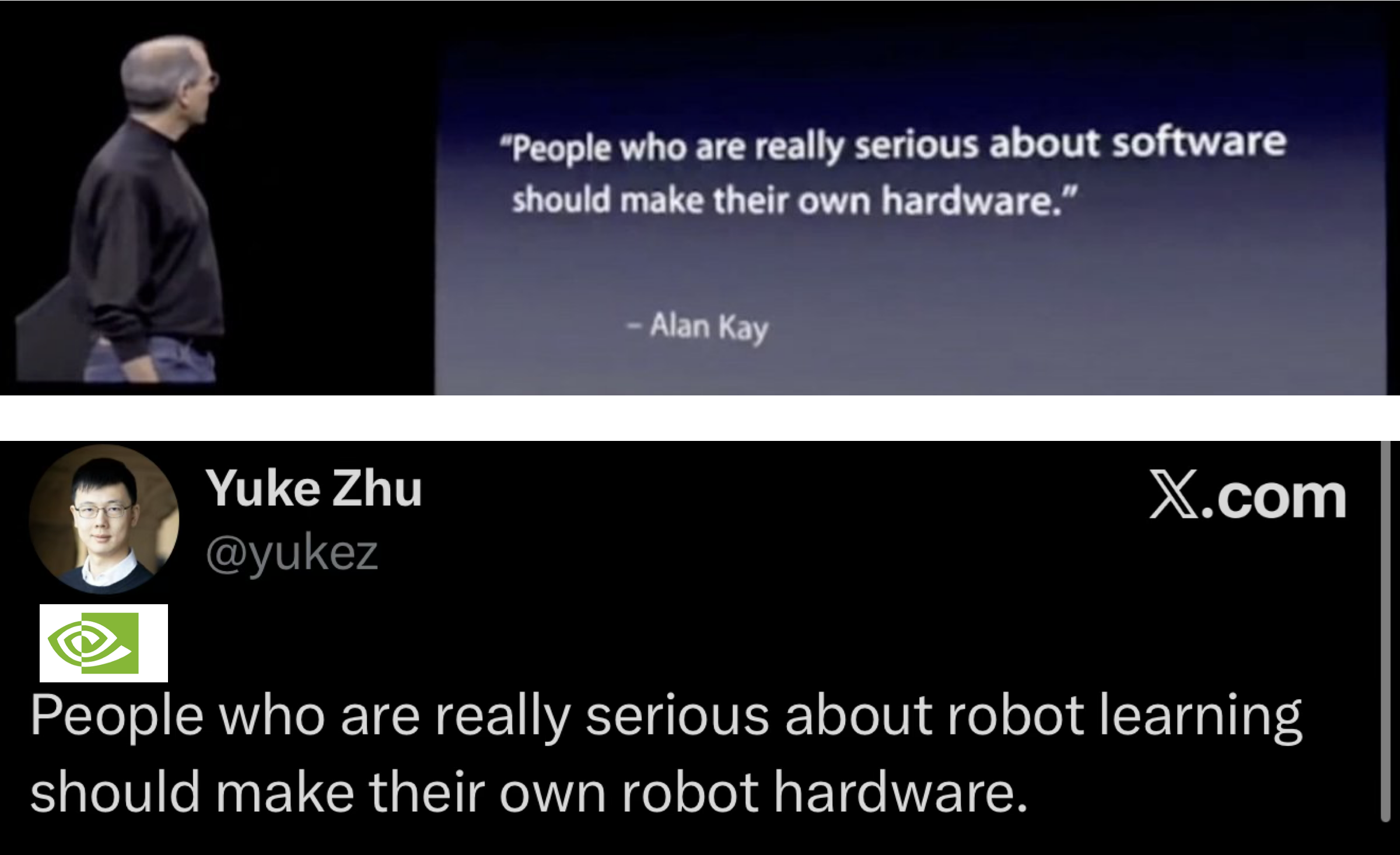 Alan Kay and Yuke Zhu quotes about making your own hardware.